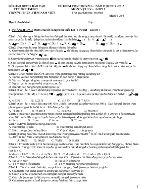 Đề kiểm tra học kỳ 1 - Năm học 2014 - 2015 môn  Vật lý - Lớp 12 thời gian làm bài  60 phút - Trường THCS - THPT Nam Việt